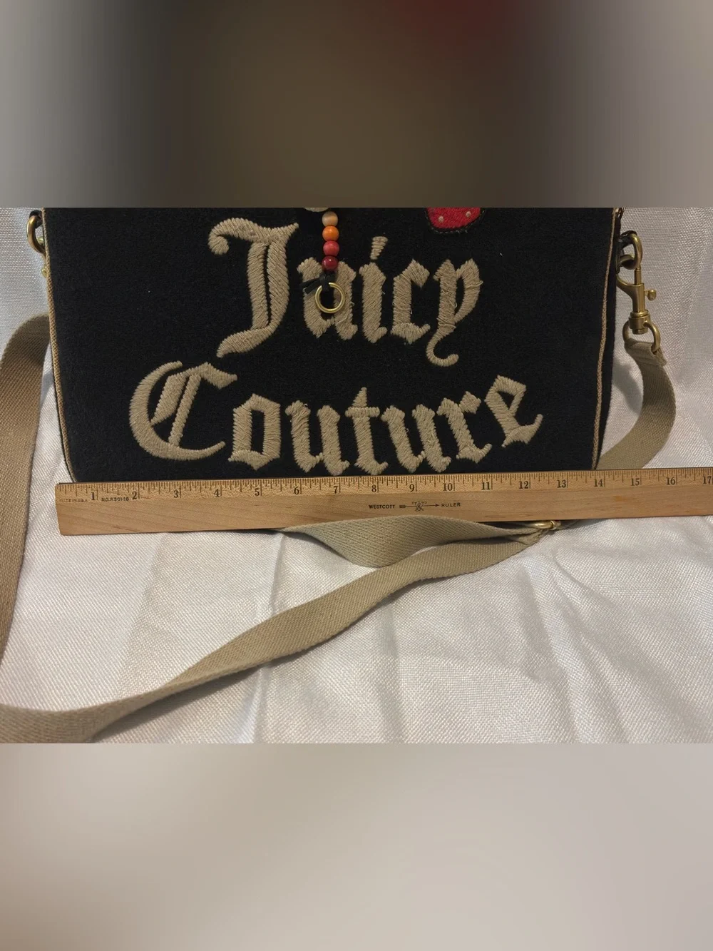 Vintage Juicy Couture Black Laptop Crossbody Bag with Tan Trim